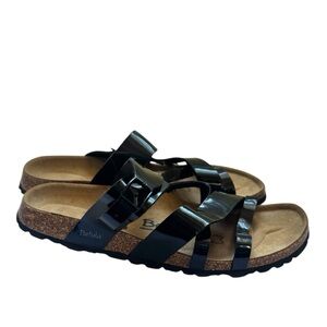 BIRKENSTOCK Betula NEW 4 Strap Buckle Vegan Patent Leather Sandals Slides Flat 9